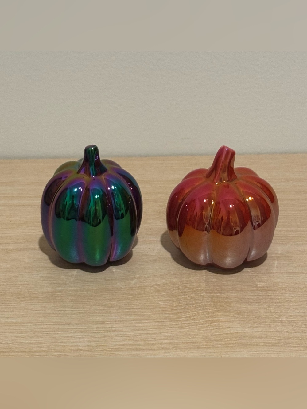 Target Iridescent Green and Orange Ceramic Pumpkin Pair